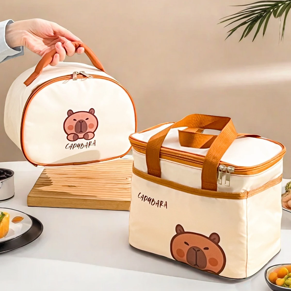 Bolsa de almuerzo con aislamiento de capibara para estudiantes y niños, bolsa térmica portátil de gran capacidad impermeable para alimentos, bolsa refrigeradora de Picnic reutilizable