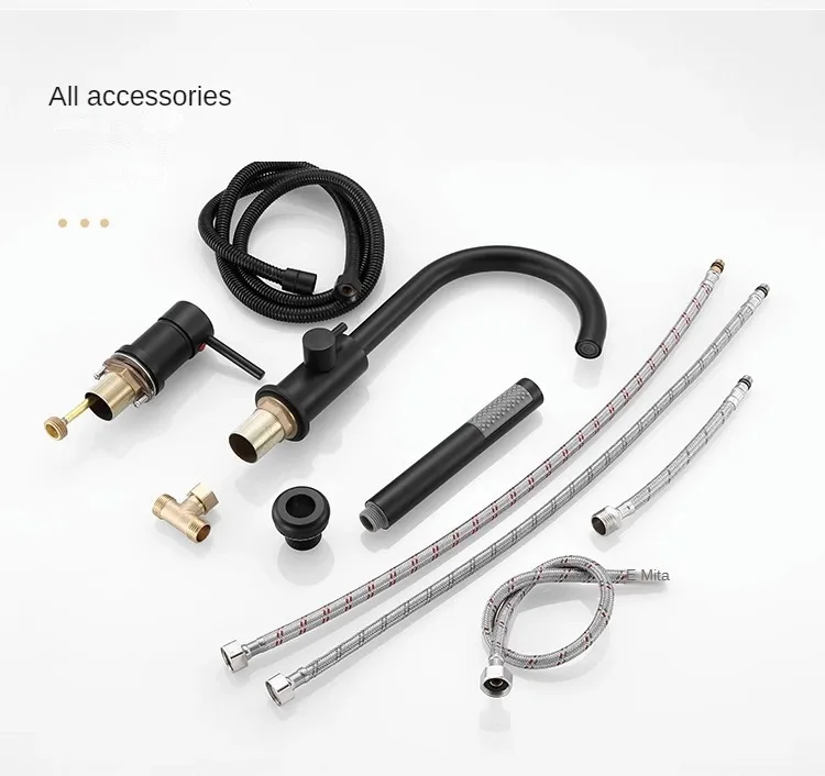 Matte Black Copper body Faucet set fix faucet & Pull Down Sprayer Single or Dual Handle cold and hot Mixer Tap bathroom bathtub