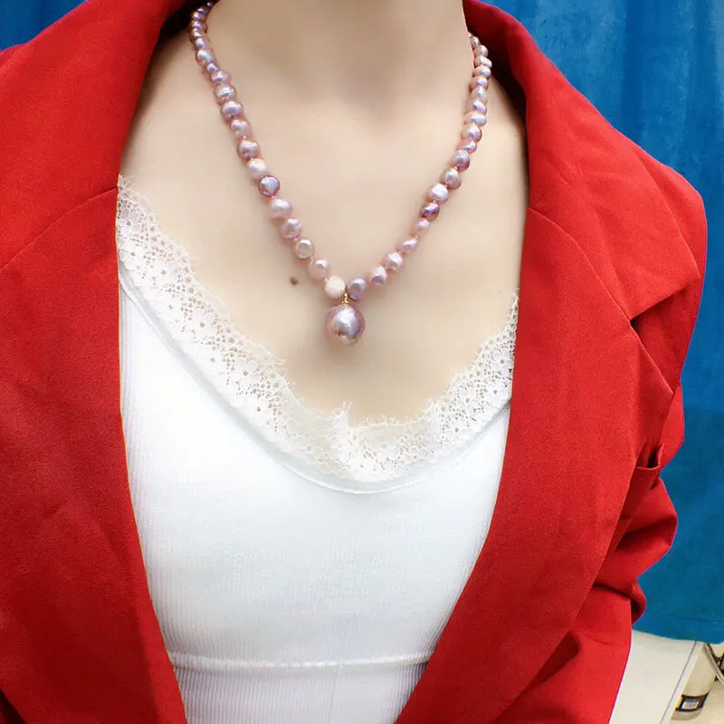 New Fashion Natural Fresh Water Baroque Pearl 8-11mm Pendant Necklaces For Women