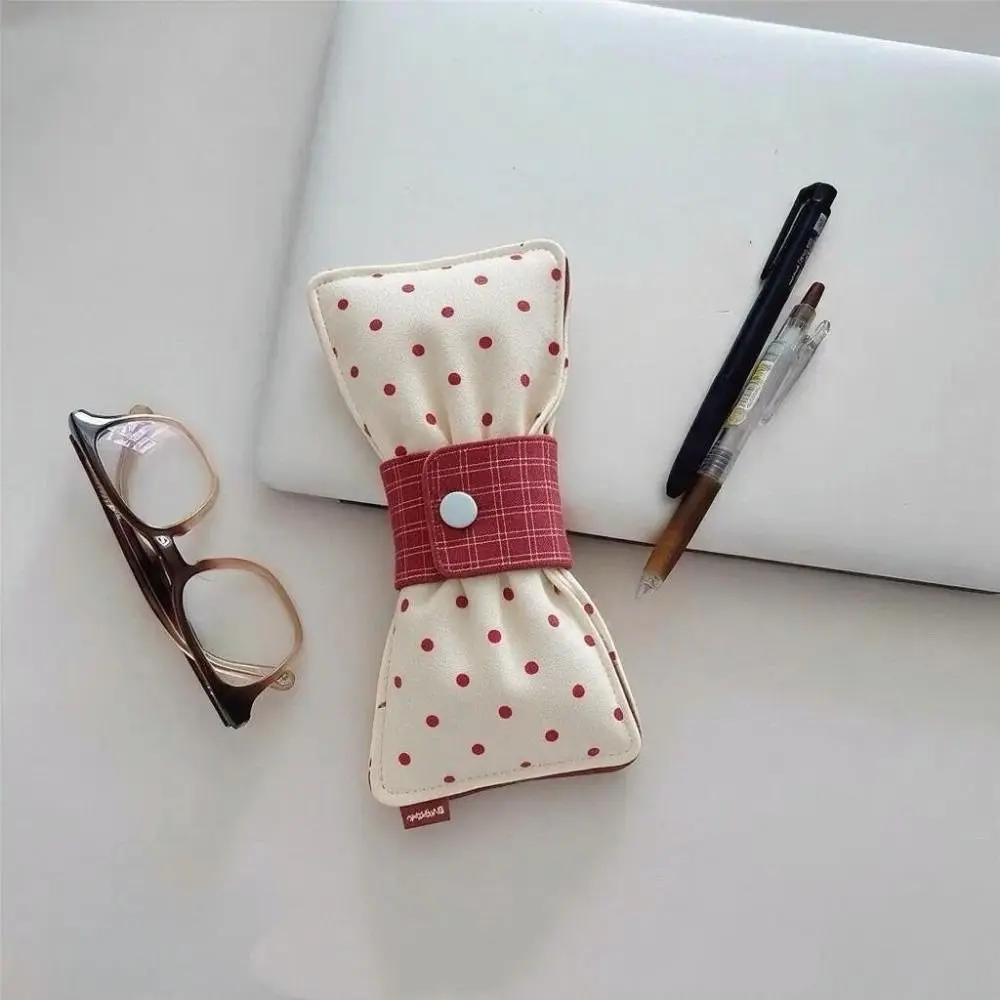 Bow Shape Wave Point Eyeglass Case Snap-button Portable Sunglasses Storage Bag Cotton Padded Anti-scratch Eyewear Case