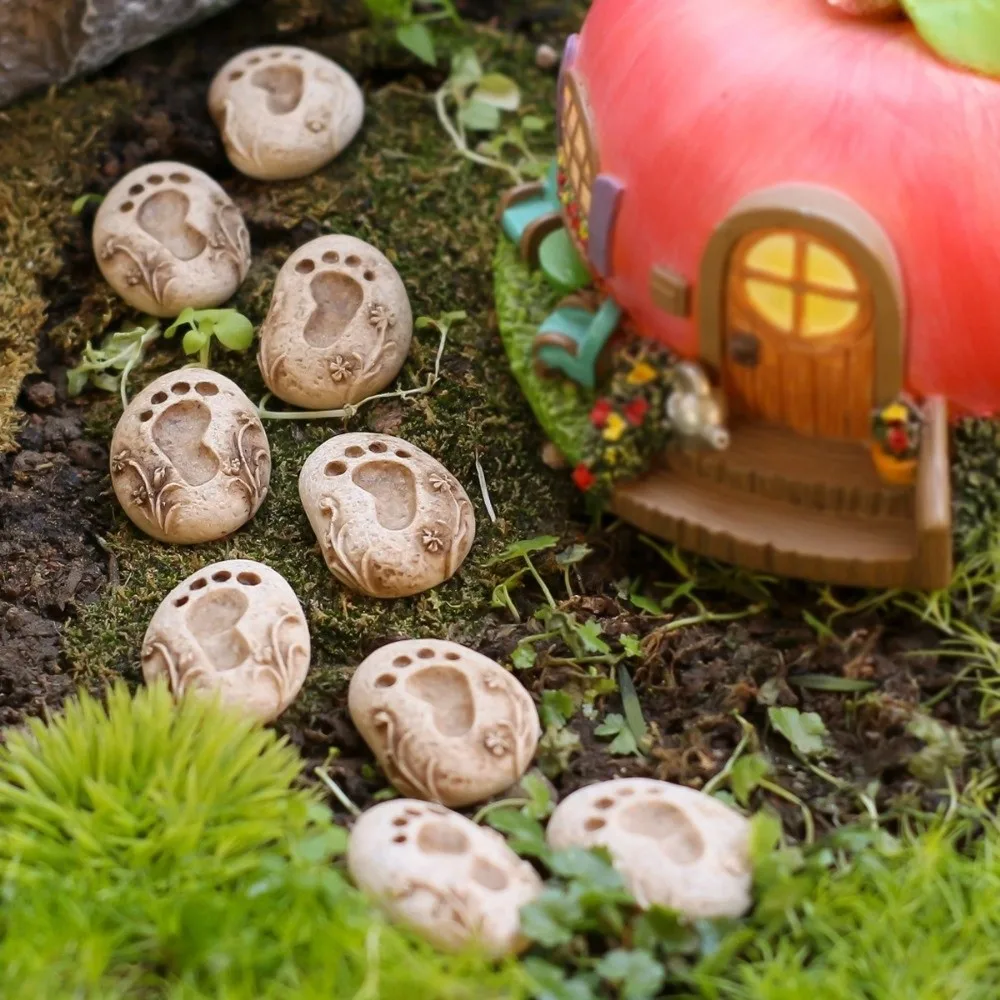 20PCS Resin Footprint Stepping Stones Decorative Realistic Texture Potted Footprint Ornament Small