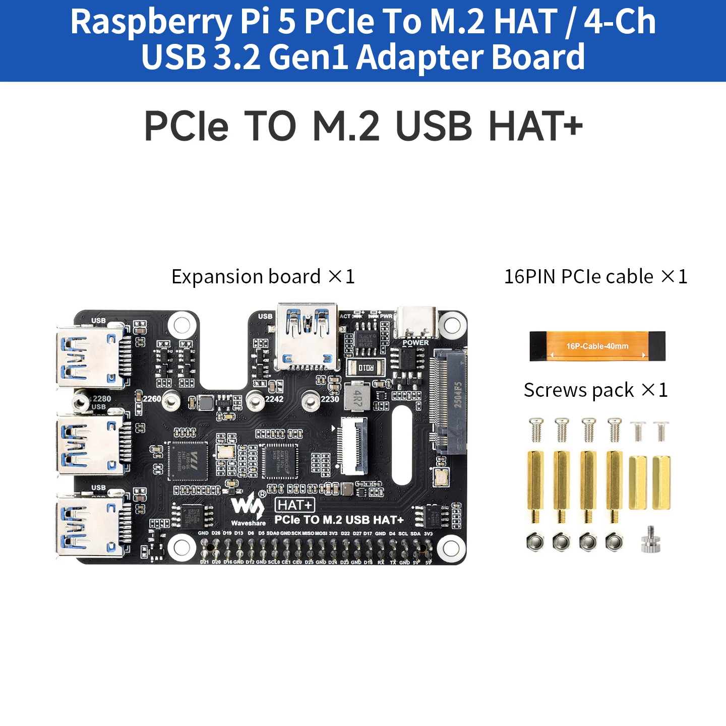 

PCIe To USB 3.2 Gen1 And M.2 Expansion Board High Speed Reading And Writing Support NVMe Protocol For Raspberry Pi 5