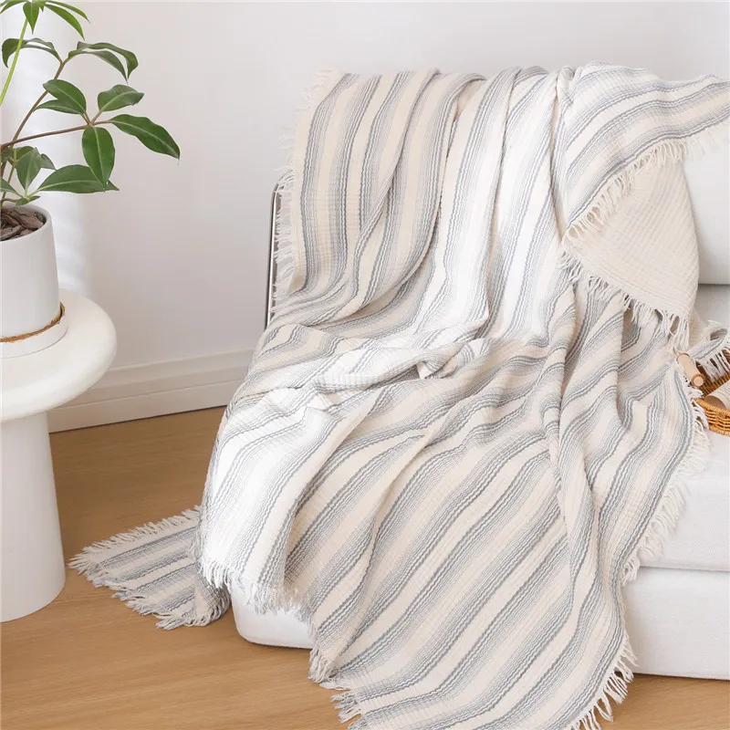 

Одеяло из 100% хлопка в полоску, полотенце для дивана, кисточки, одеяла для сна, домашнее клетчатое одеяло с кондиционером, благоприятная для кожи шаль консульти купить