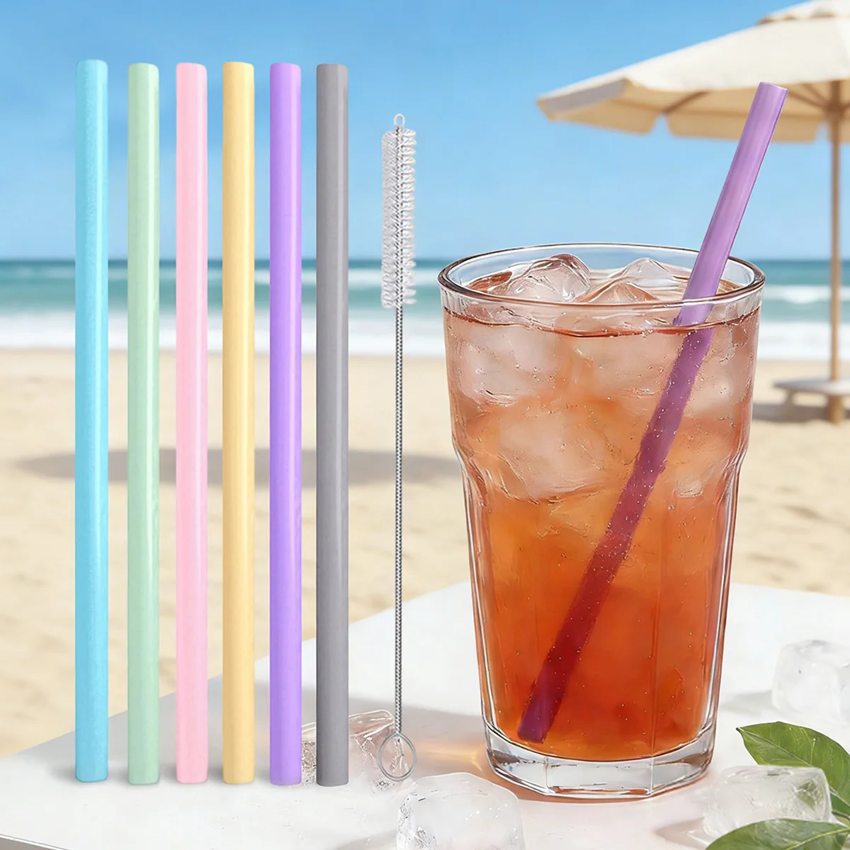 Leeseph Reusable Silicone Drinking Straws, Long Straight Fle