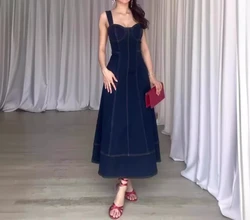 Summer Dress 2024 Design Feeling Thin Casual Slim Fit Shoulder Strap Long Dresses Streetwear Sleeveless Long Skirt for Female