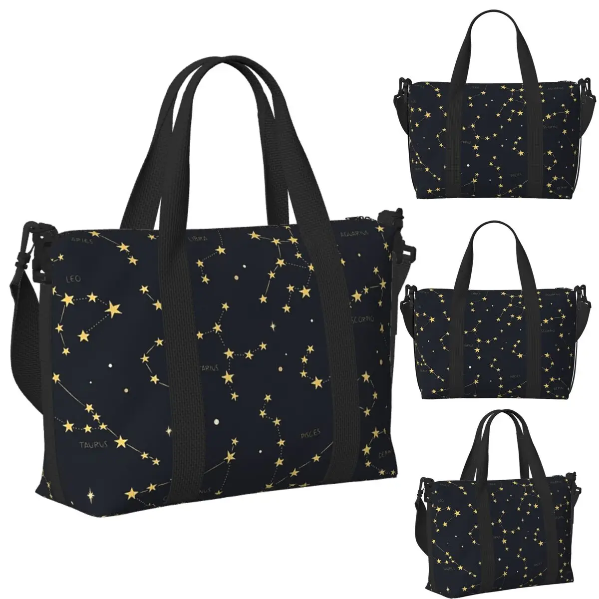 

Custom Zodiac Constellations Space Beach Travel Bag Large Capacity Tote Bags for Gym Yoga Women Shopping Duffle Shoulder Bag