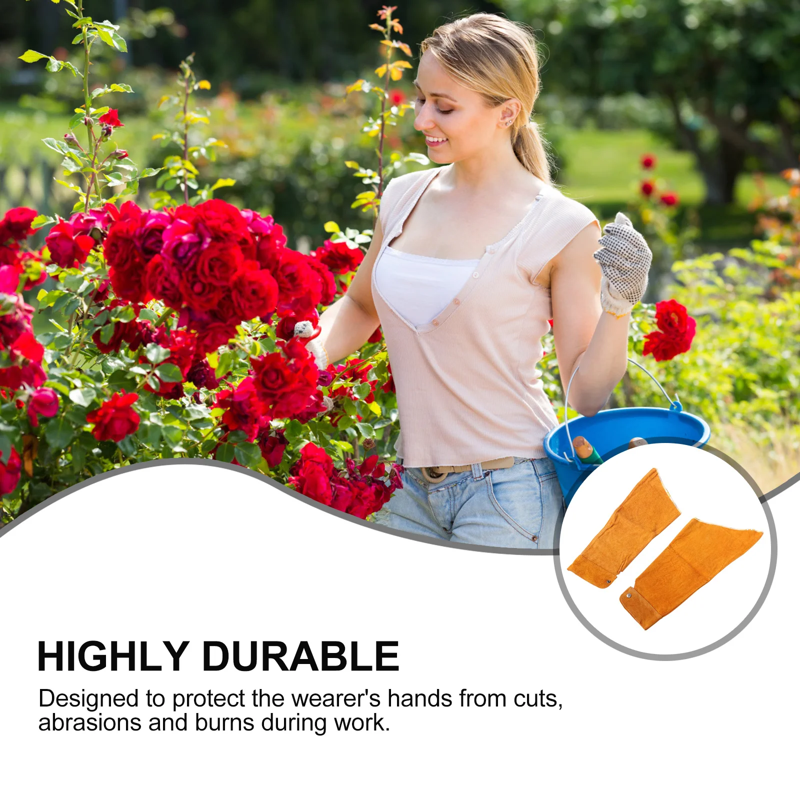 

1 Pair Cowhide Arm Protection Sleeves Heat Resistant Durable Oversleeves For Welding Gardening Farming Tool