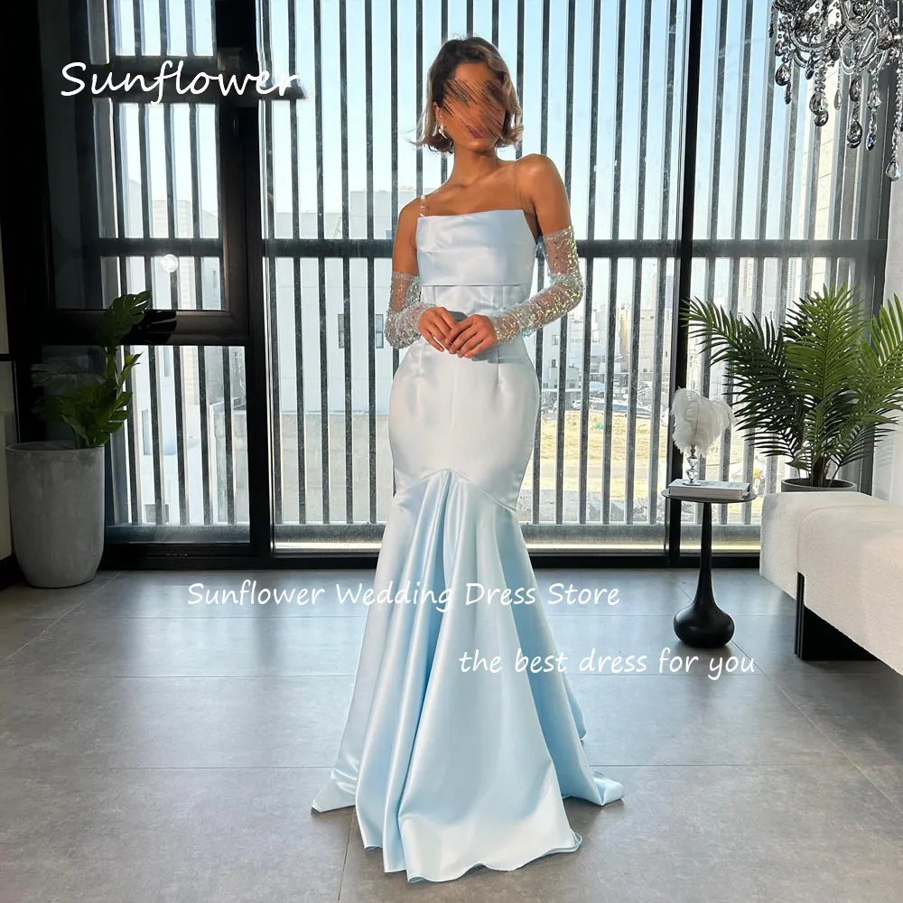 Sunflower Baby Blue Strapless Satin Mermaid 2024 Slim Backless Sleeveless Ocassion Gown Floor-Length Formal Evening Dress