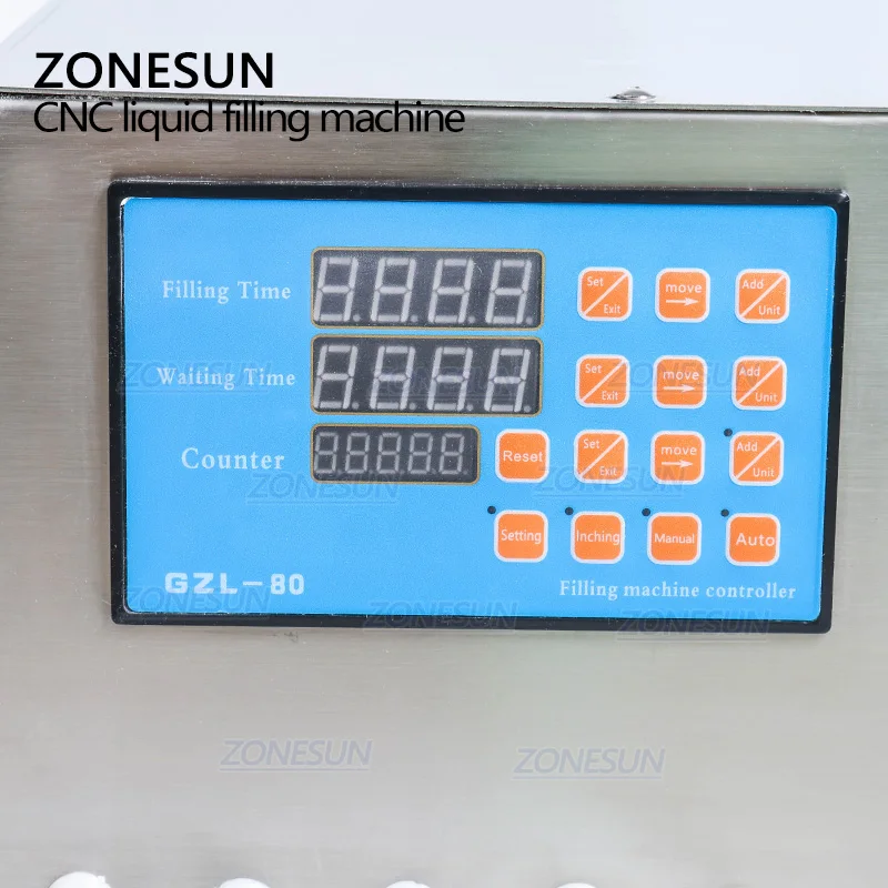 ZONESUN-디지털 컨트롤 펌프, 액체 에센셜 오일 물 주스 Cnc 10 헤드 3-4000ml 충전 기계