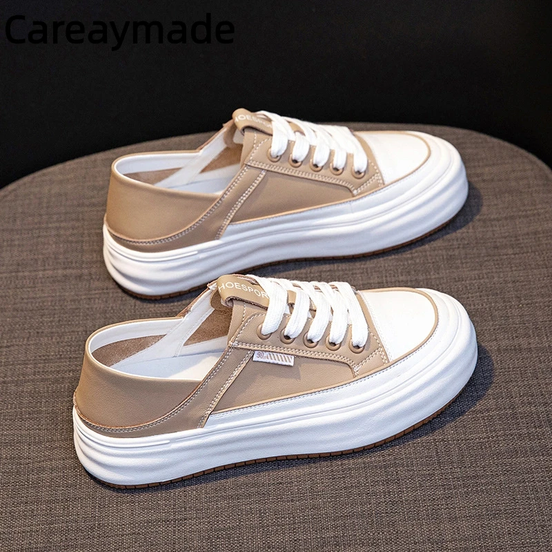 

Careaymade-натуральная кожа, резиновые эргономичные осенние мягкие туфли на плоской подошве, лоферы для отдыха, вулканизированные этнические женские удобные кроссовки на массивном каблуке