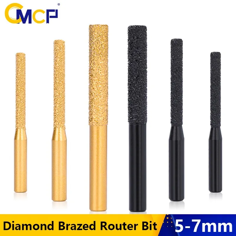 CMCP Brazed Diamond Router Bit Straight Shank Milling Cutter For Marble Granite Carving Tool Tile Trimming Machine