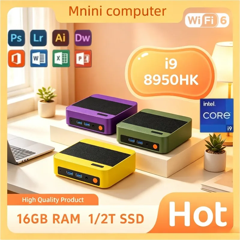 Core i9-8950HK Fanless Mini PC, 16GB DDR4, 1TB/2TB  NVMe SSD, Triple 4K Output, Silent Operation, Small Desktop for Office