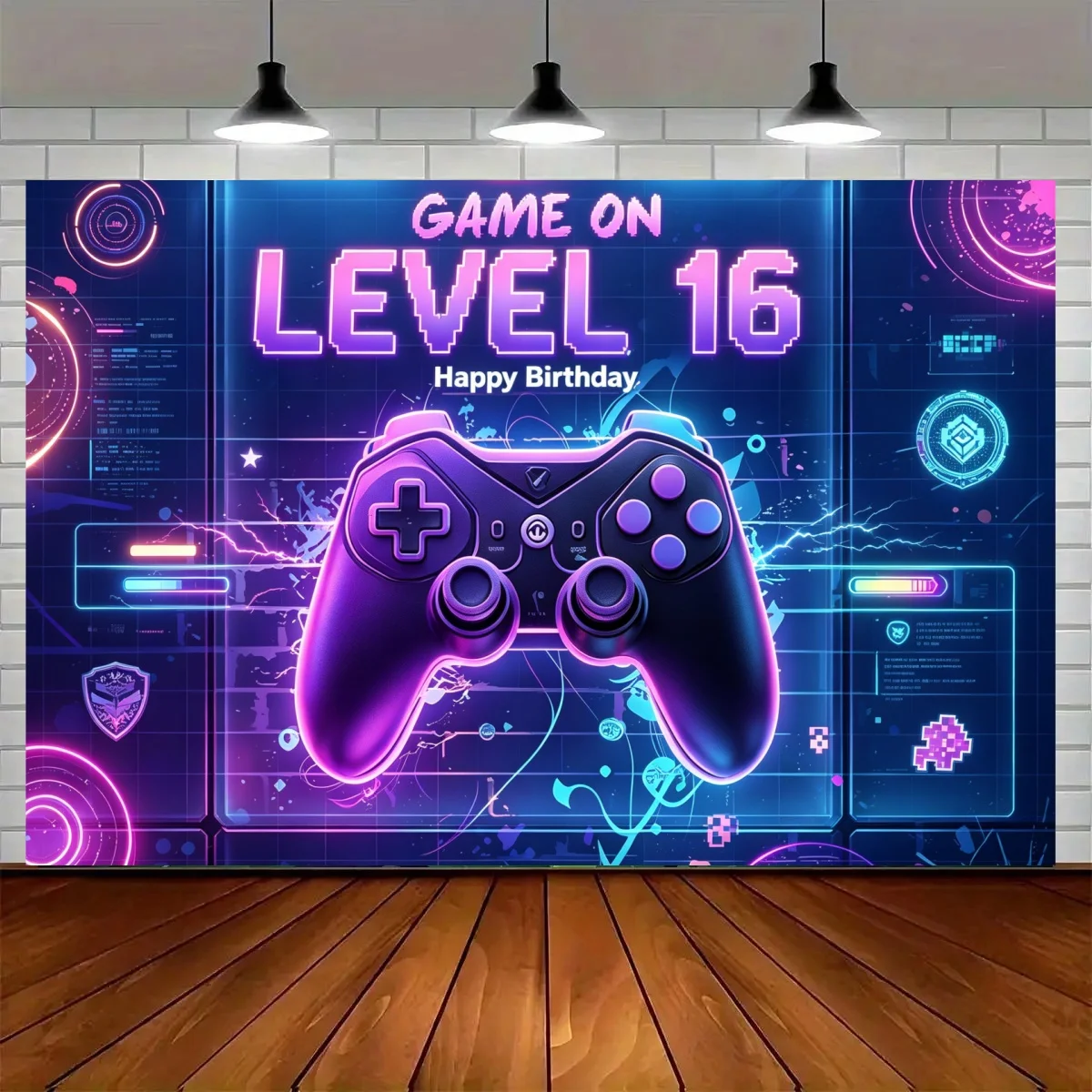 Video Game Theme Kids Birthday Party Decorations Background Gamer Next Level Up Backdrop Neon Green Light Banner Supplies Gifts
