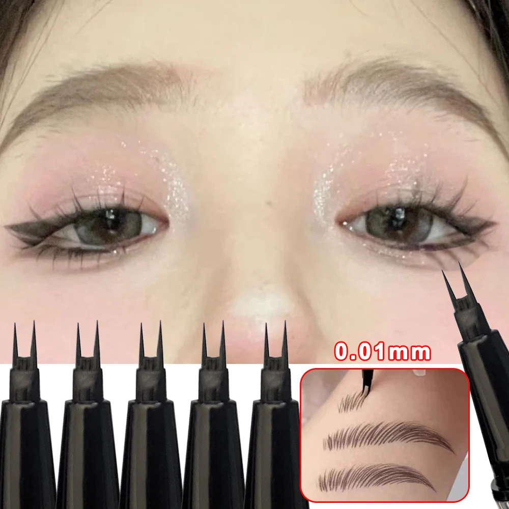 Ultra-Fine 2Point Eyebrow Pencil Lasting Easy To Grip Positioning Brow Pen Waterproof Liquid Lying Silkworm Eyeliner Eyes Makeup