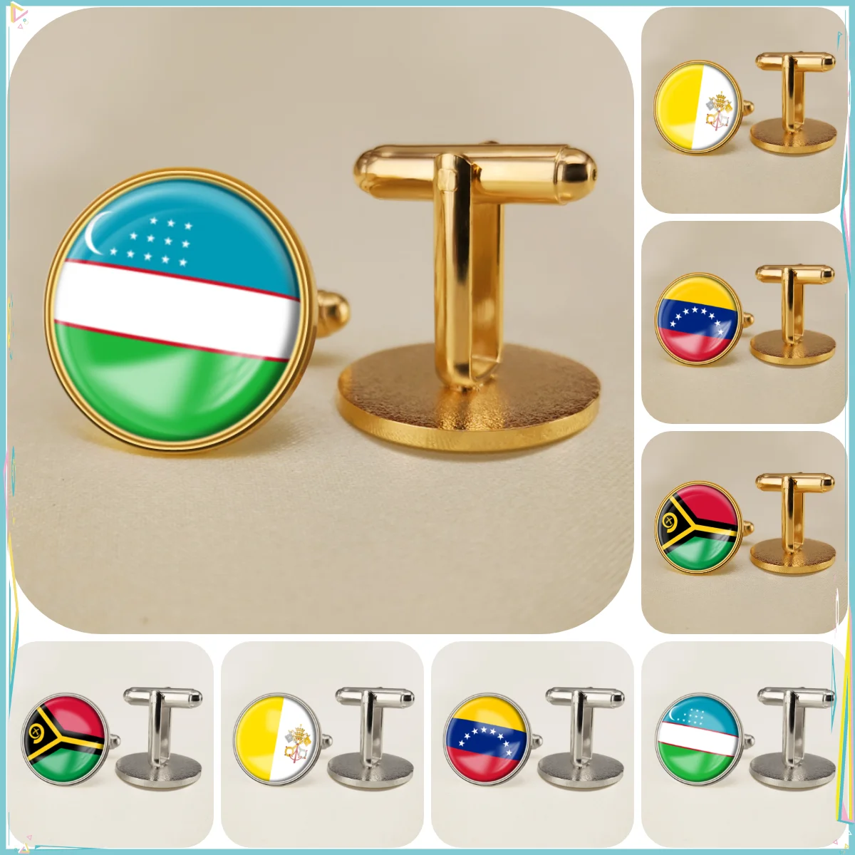 Uzbekistan Vanuatu Vatican City State Venezuela National Emblem Flag Cufflinks