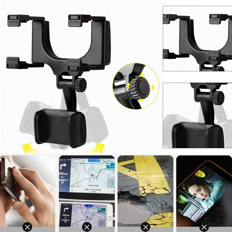 Universal Car Rearview Mirror Phone Holder 360 Degree Rotation Car Phone Holder Mount Stand For Dash Cam GPS Smartphone Bracket