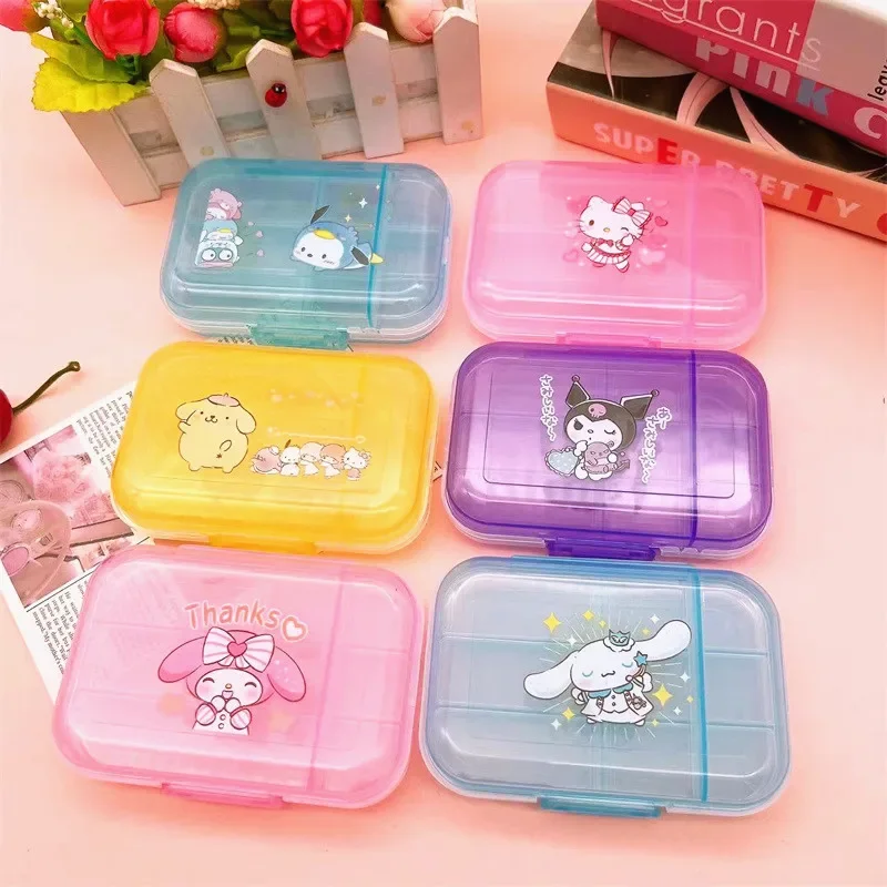 Sanrio Transparent Moisture Proof Seal Pill Case Cartoon Hello Kitty My Melody Kuromi Convenient Travel Storage Medicine Box