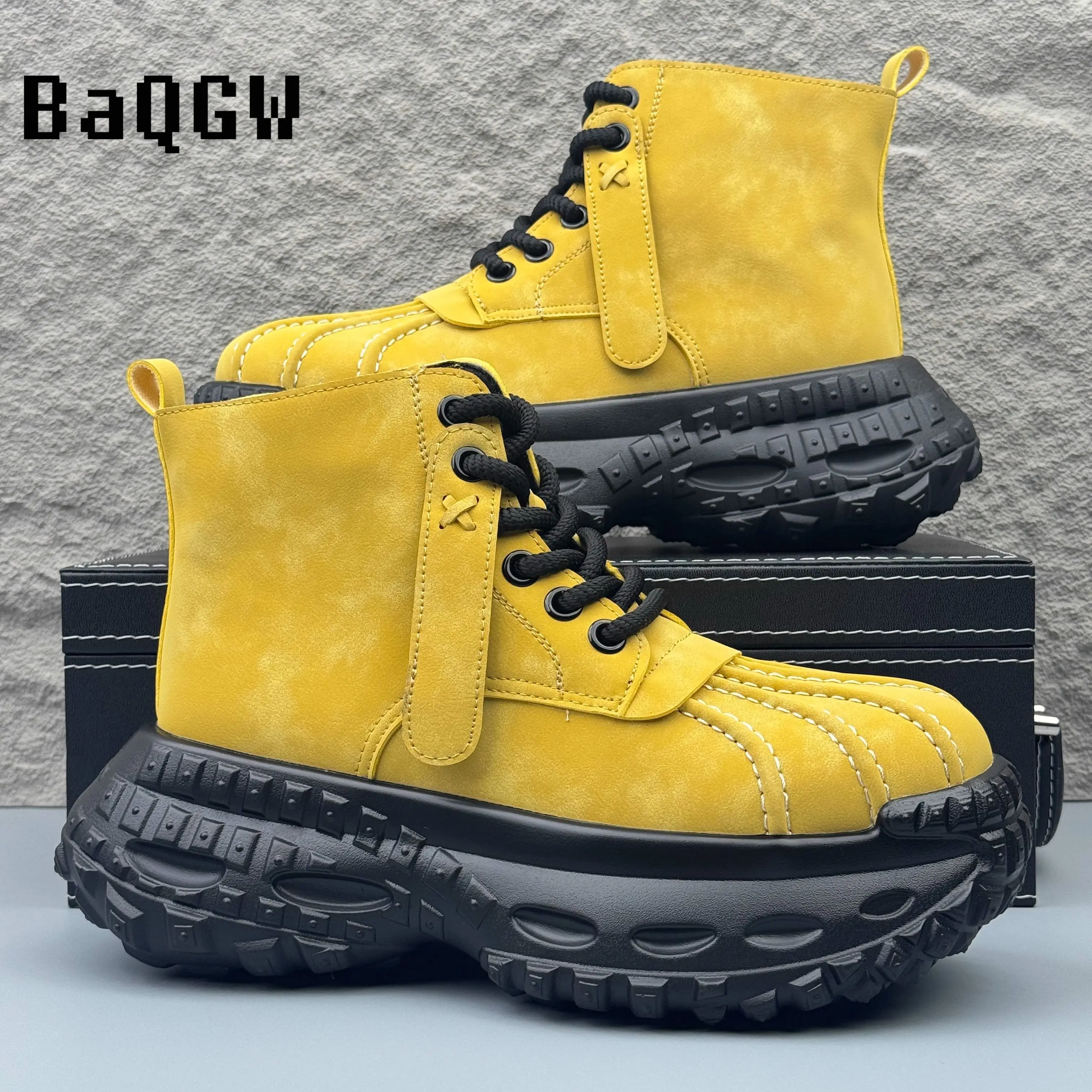 

2026 Spring Chunky Platform High Top Ankle Boots Suede Leather Lace-Up Casual Street Style Shoes for Men and Women Daily Wear