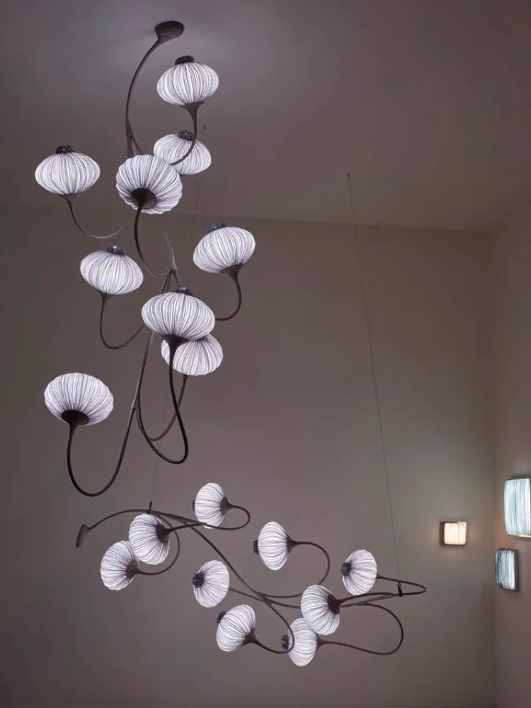 BOSSEN New Designer Adjustable Dimmable Luster Fabric Round Nordic Chandelier Hardware Pendant Ceiling Light for Living Room