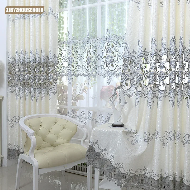 European-Style Hollow Atmosphere Embroidered Curtain Yarn Custom Living Room and Bedroom Shade Modern and Simple High-End