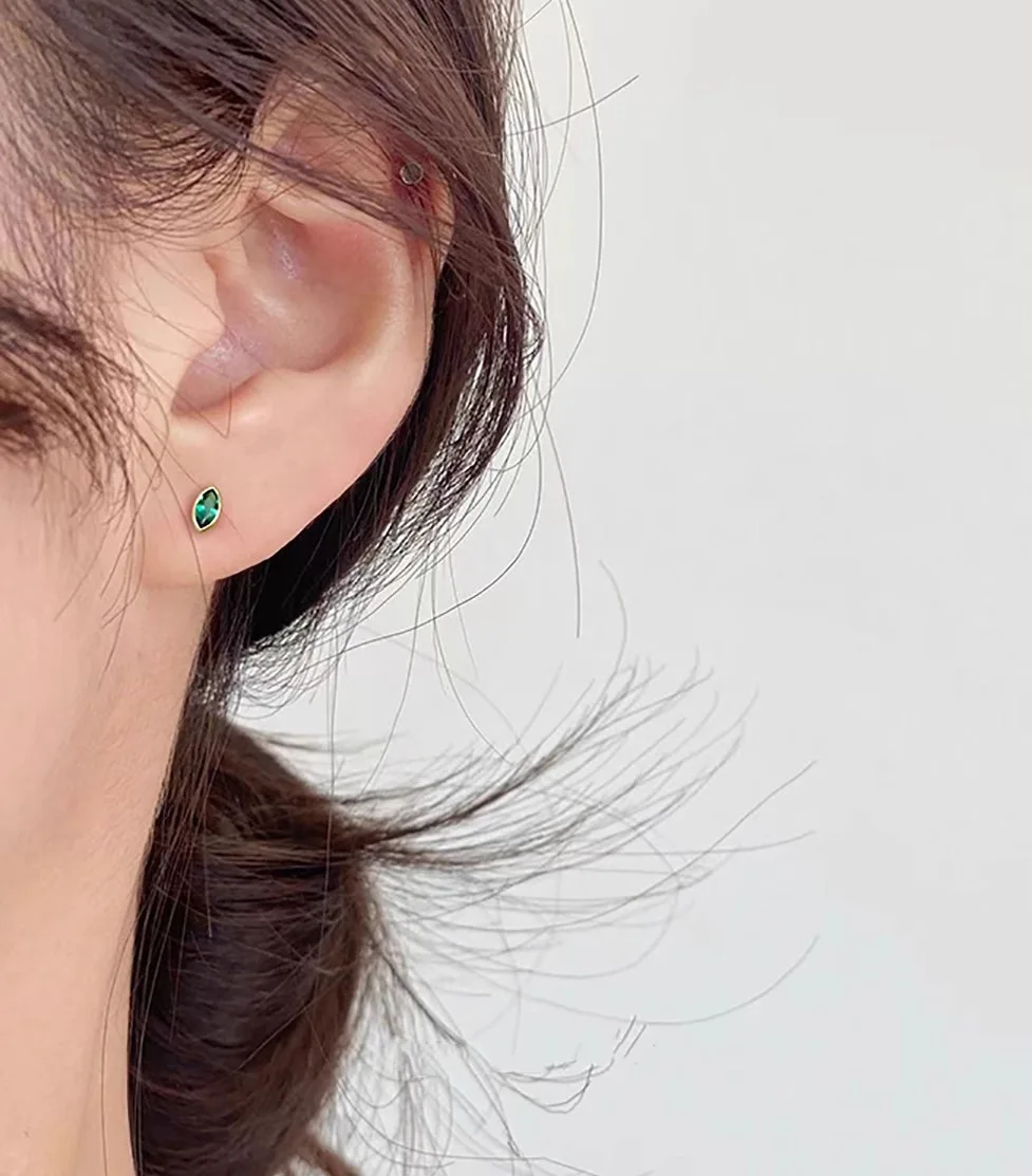 925 Sterling Silver Plated 14K Gold White Green Geometric Zircon Earring for Women Korean Delicate Mini Jewelry Gifts view 4