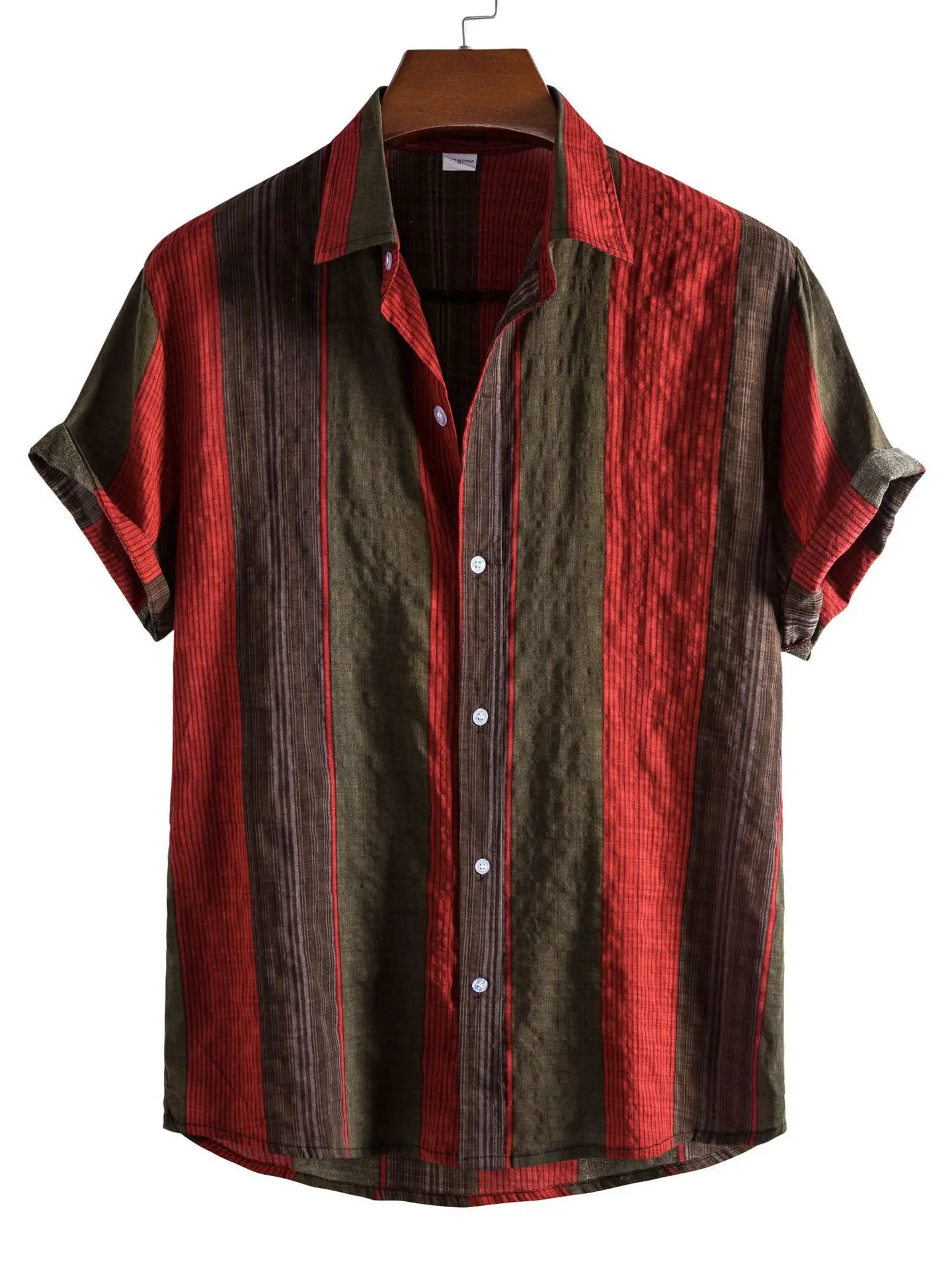

Casual Fashionable Men's Short Sleeve Lapel Shirt Breathable Comfortable Standard Fit Polyester Youth Summer Casual Style