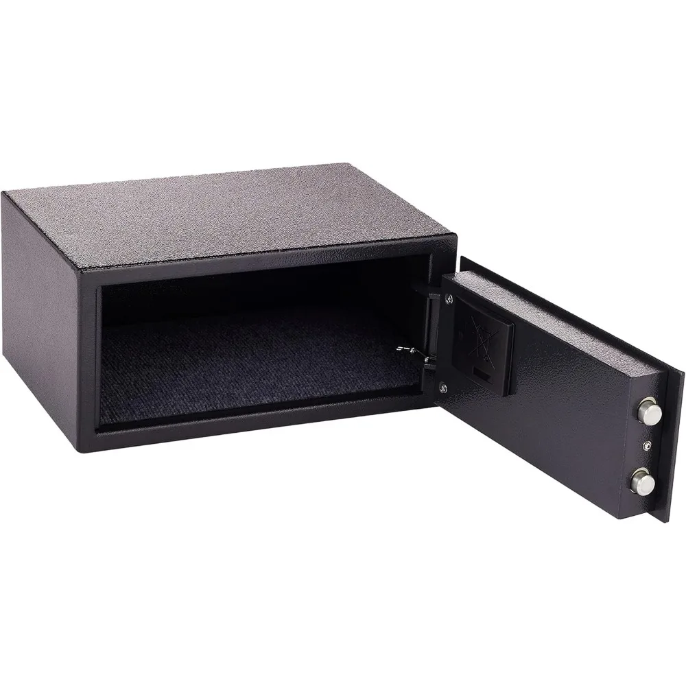 Black Steel Safe with Card Swipe Reader and Digital Keypad Lock, Small Safe with Interior Lighting and Bolt Down Kit