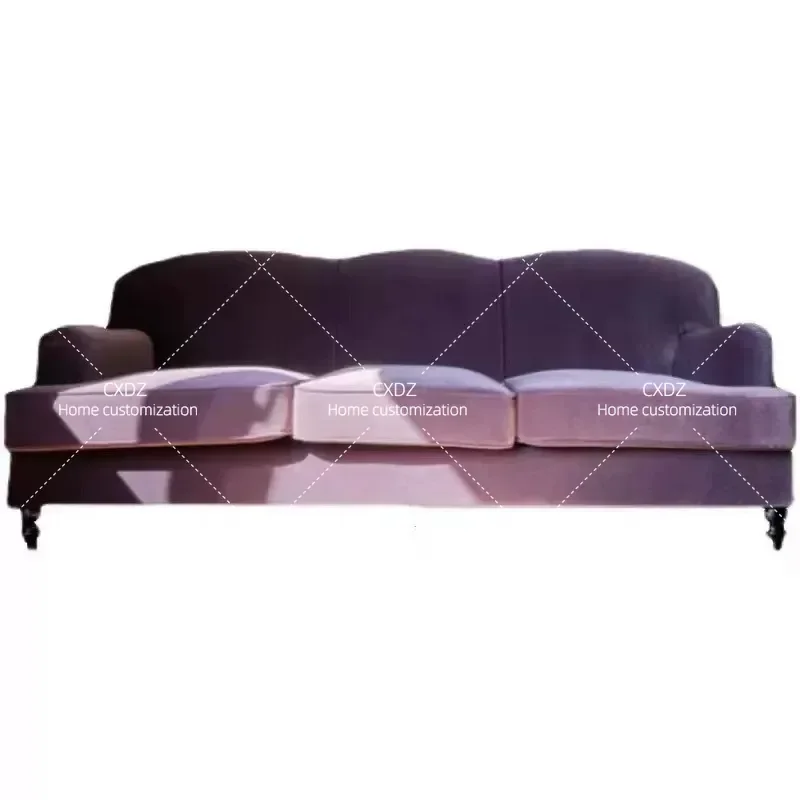 Retro French Style Purple Velvet Sofa 3 Seater Straight Row Couch Removable Washable Cover for Small Apartment Living Room