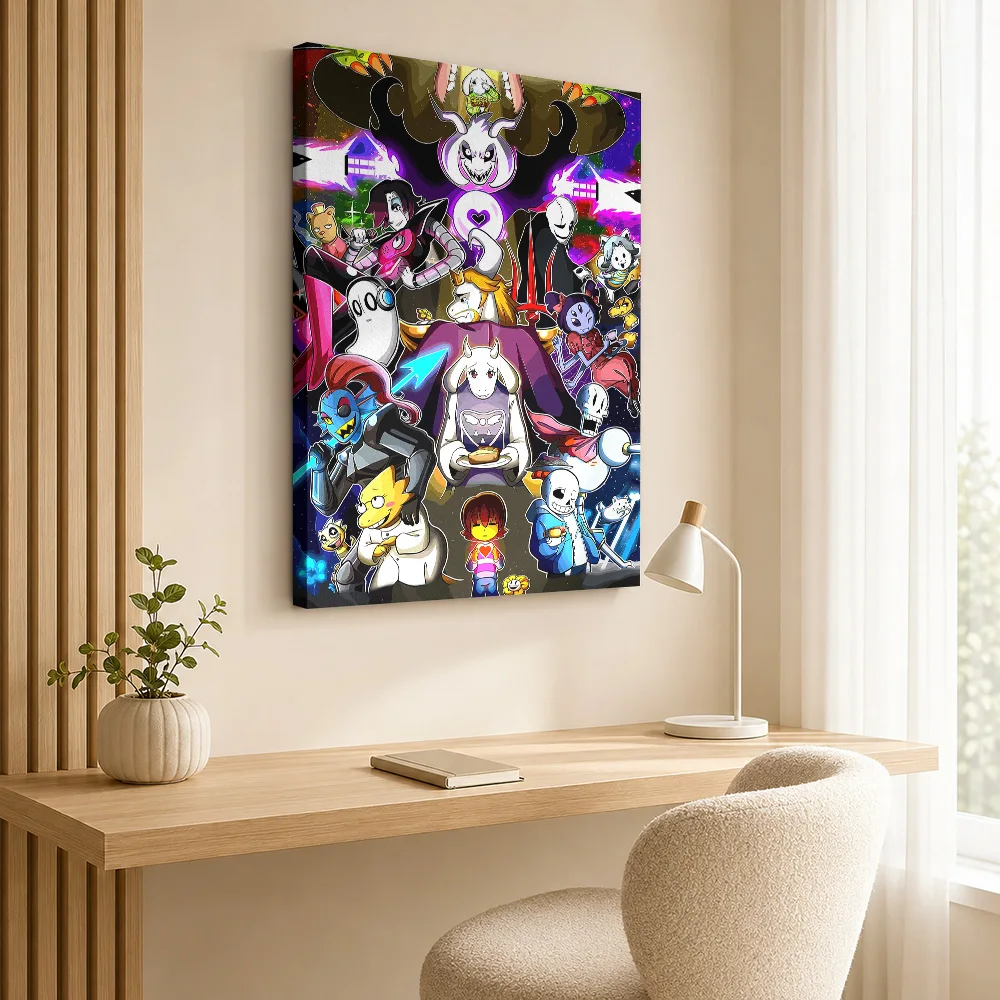 Undertale Characters Collage Canvas Posters Storybook Style Wall Decor With Customized Photo For Gaming Room Ideal Birthday Gift