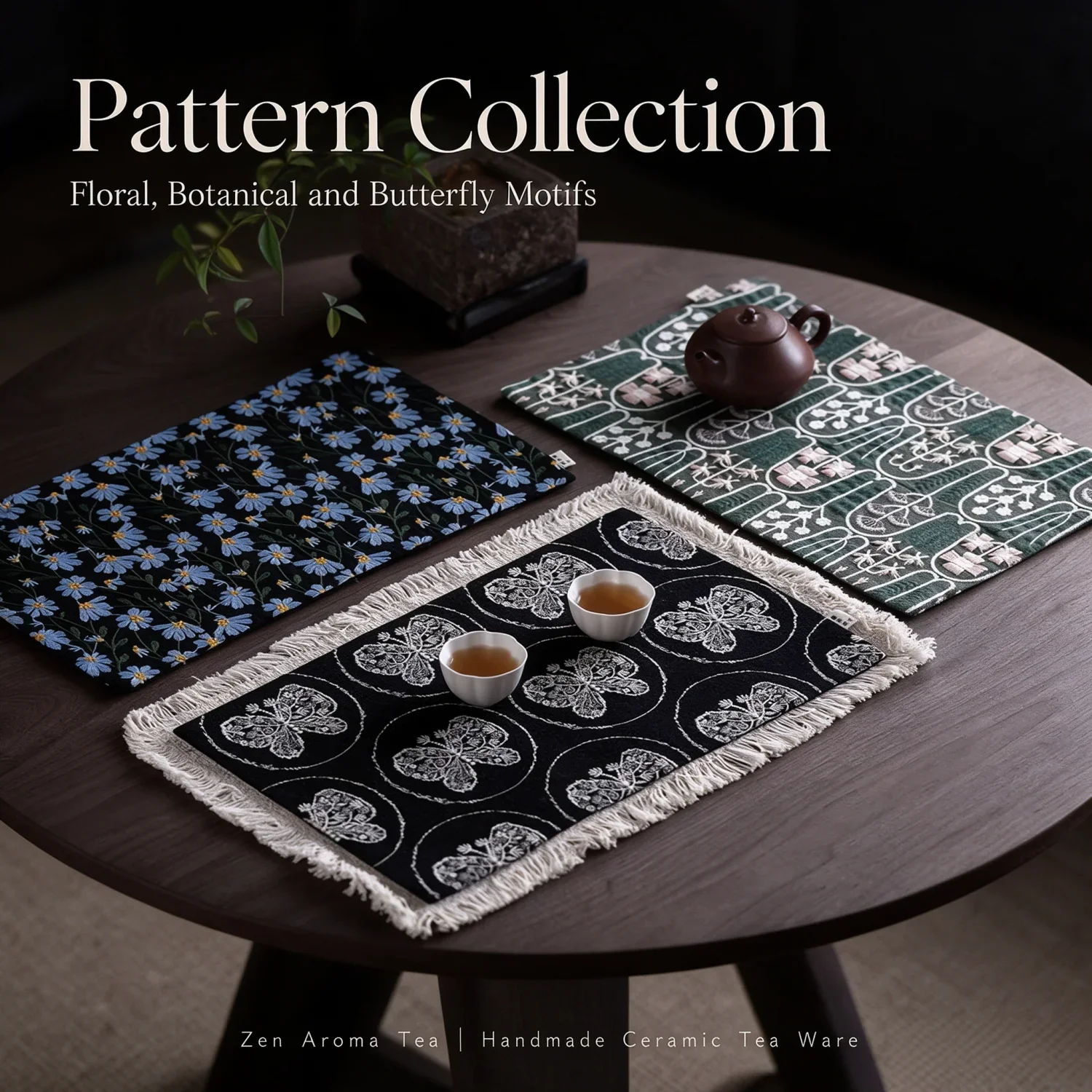 Elegant Vintage Chinese Floral Embroidered Daisy Tea Mat Table Runner Tassel Dry Brew Tea Ceremony Home Tea Room Decor Gift