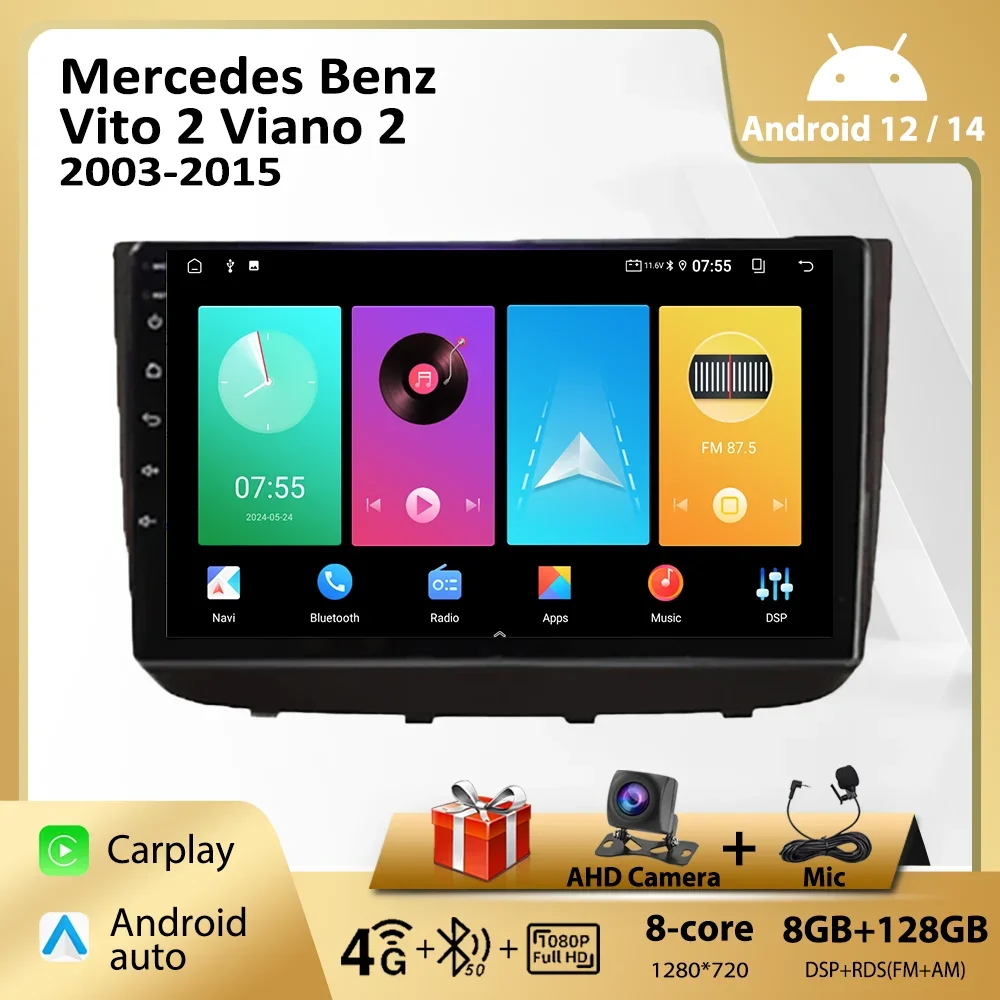 

Автомобильный радиоприемник Android для Mercedes Benz Vito 2 Viano 2 2003-2015, мультимедийный Carplay, автомобильная стереосистема, авторадио, 10-дюймовый головной блок, навигация