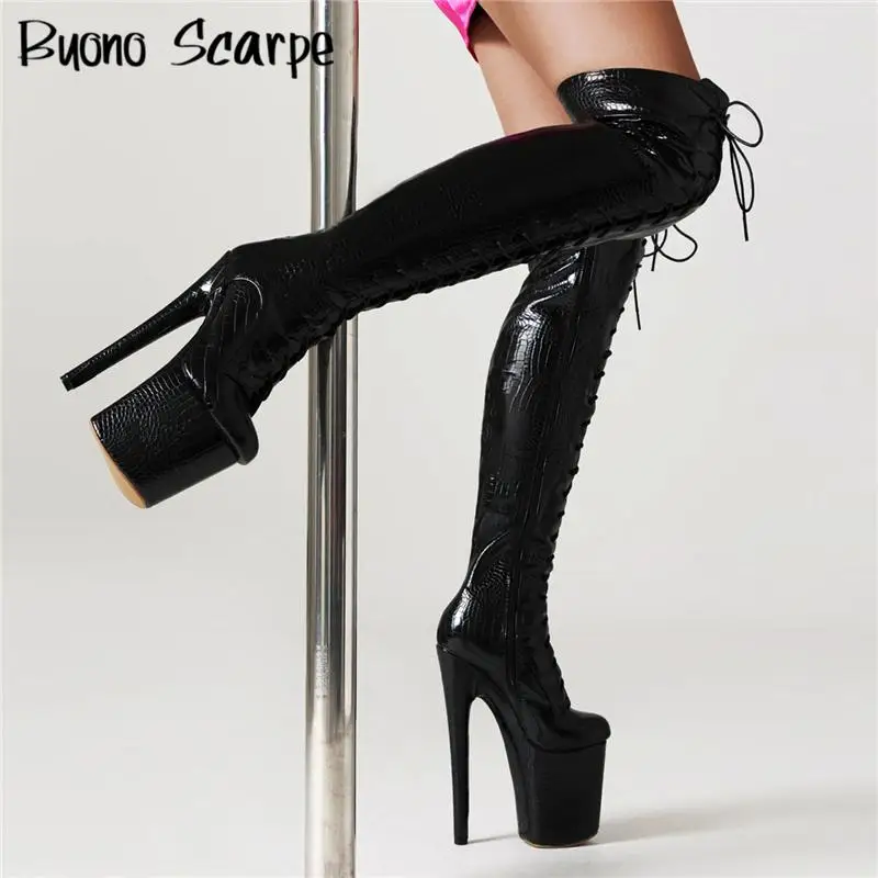 

Super High Heel Platform Sxey Party Boots Women Thick Bottom Thin Heel Over The Knee Winter Dance Modern Boots Female Perform