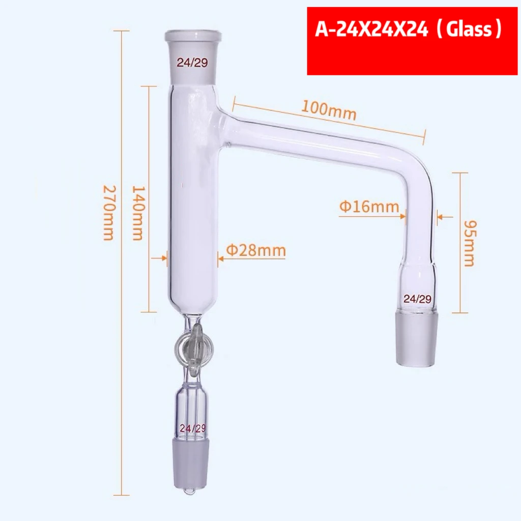 

24/29 x3 Distillation Receiver Adapter,Glass/PTFE Piston Valve,Glass Water Separator Oil-water Separator