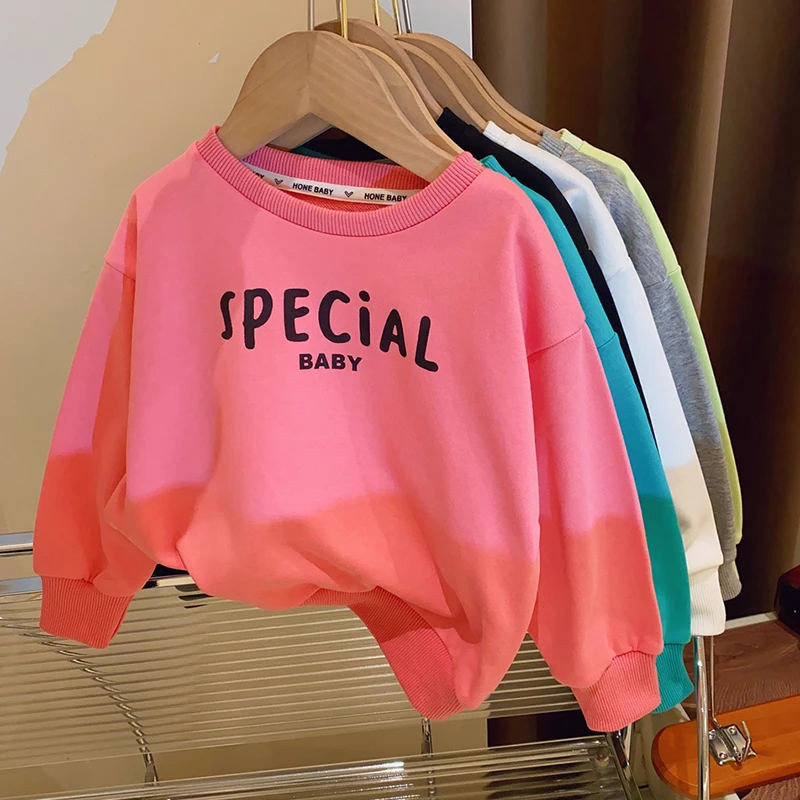 Spring Autumn Kids Baby Girls' Sweatshirt Cartoon Letter Print Round Neck Versatile Undershirt Children's Sweatshirts Clothing