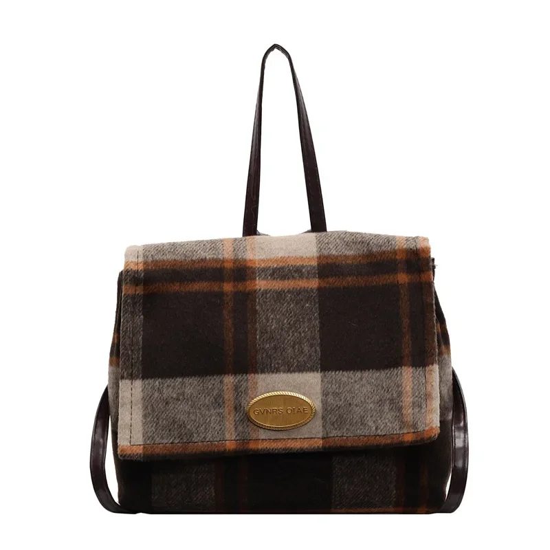 Large capacity commuter backpack versatile plaid small schoolbag