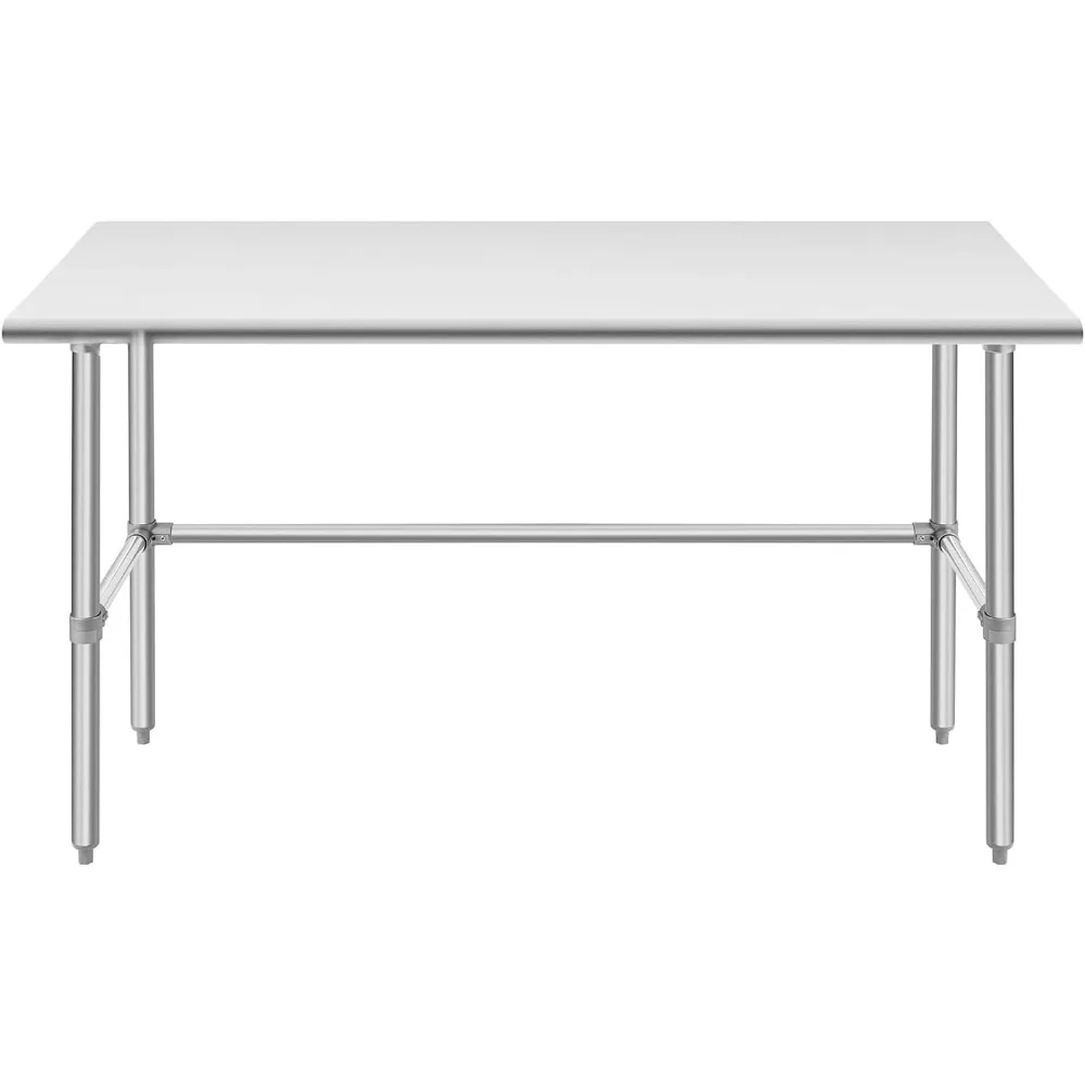 Open Base Stainless Steel Table 30 x 60 Inches, NSF Commercial Heavy Duty Prep & Work Table with Galvanized Legs for Restaurant