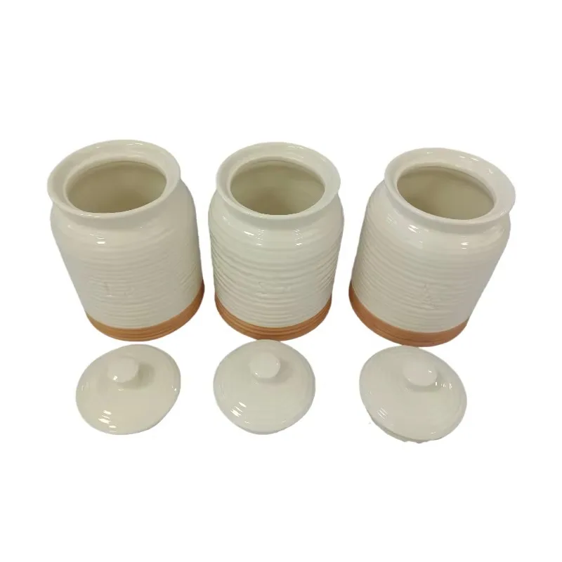 Airtight Ceramic Jar Set with Silicone Sealed Kitchen Storage Jar for Coffee, Tea Sugar Flavor and Dry Food Tissue