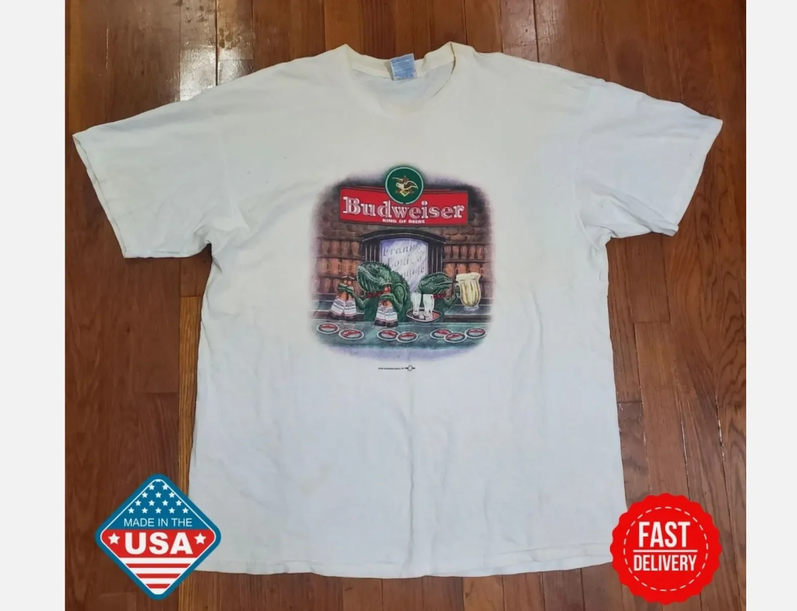 Vintage Budweiser T-Shirt Unisex White Bar Frogs Beer Promo Graphic 90s 1998 Tee