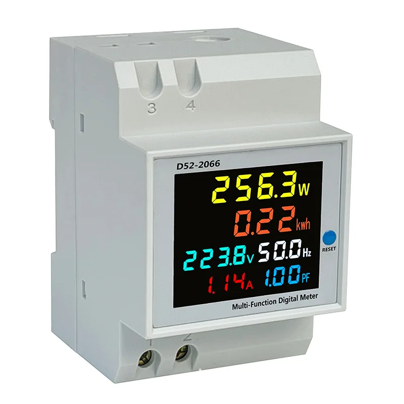 D52-2066 Din Rail AC monitor 6IN1 Display Smart Meter 110V 220V 380V 100A Voltage Current Power Frequency Factor Energy Meter