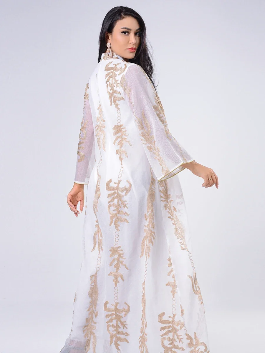 Dress For Women Moroccan Kaftan Turkey Arabic Jalabiya White Islamic Ethnic Robe 2023 Eid New Sequins Embroidered Abaya