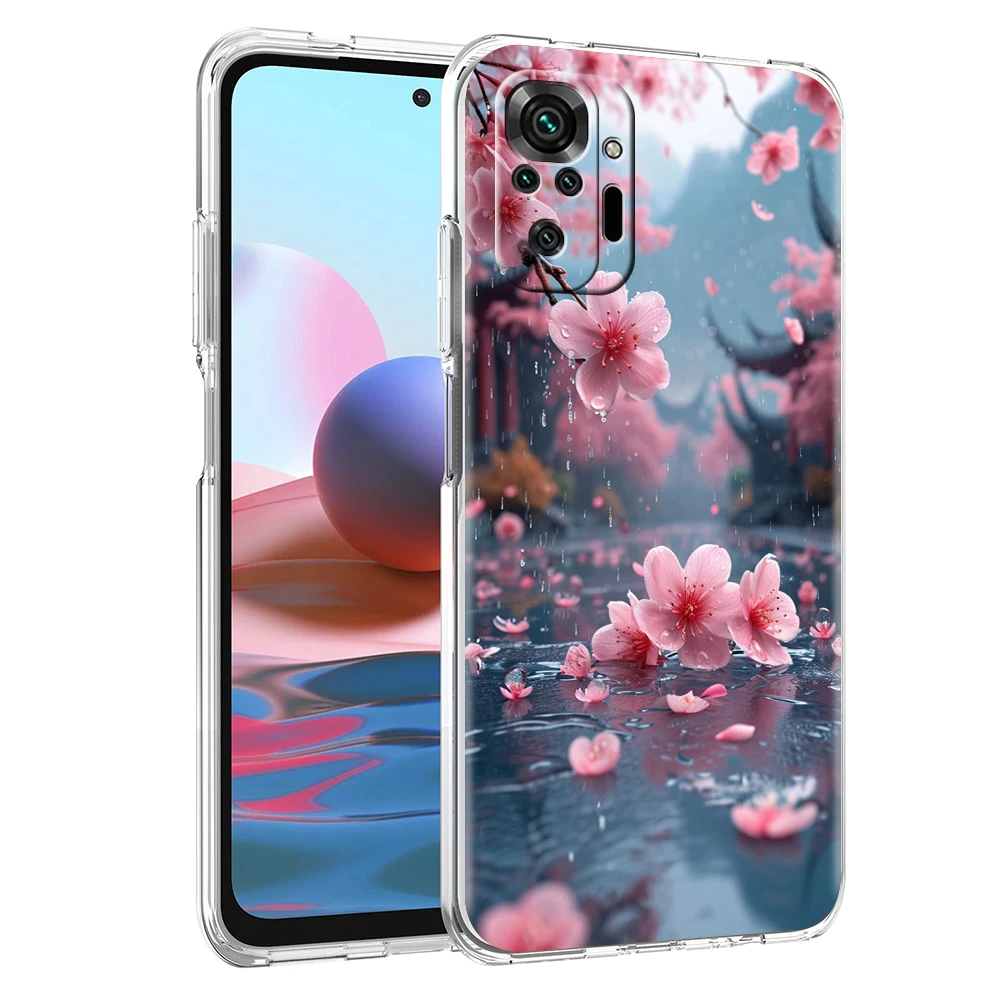 Pink Spring Cherry Blossoms Phone Case Cover for Redmi 12 Note 10 11 11T 7 8 8T 9 K40 Gaming 9A 9C Pro Plus 5G Transparent Shell