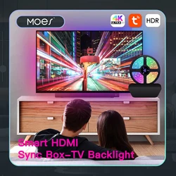 MOES Wifi Slimme Omgevingsverlichting TV Backlight HDMI 2.0 Apparaat Sync Box Led Strip Verlichting Kit Alexa Voice Google Assistent Controle