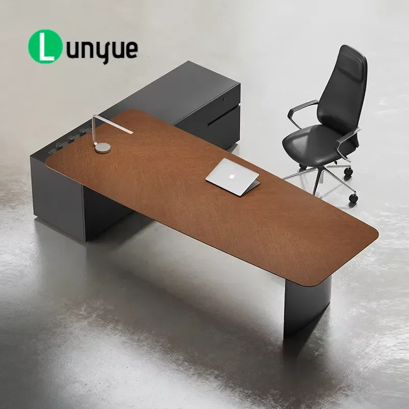 Modern Luxury L Shaped Executive Office Desk with Chairs and Side Cabinets Metal Legs Computer Workstation