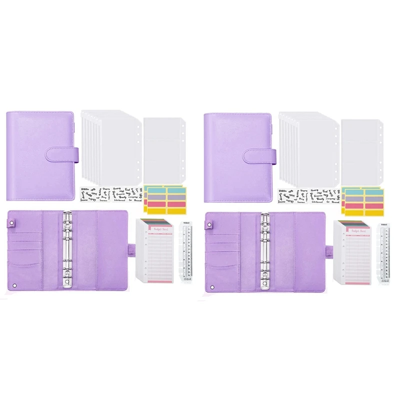 2 classeurs de budget A6 avec enveloppes à fermeture éclair, livre de planificateur budgétaire, organisateur d'économie d'argent, enveloppes d'argent violettes