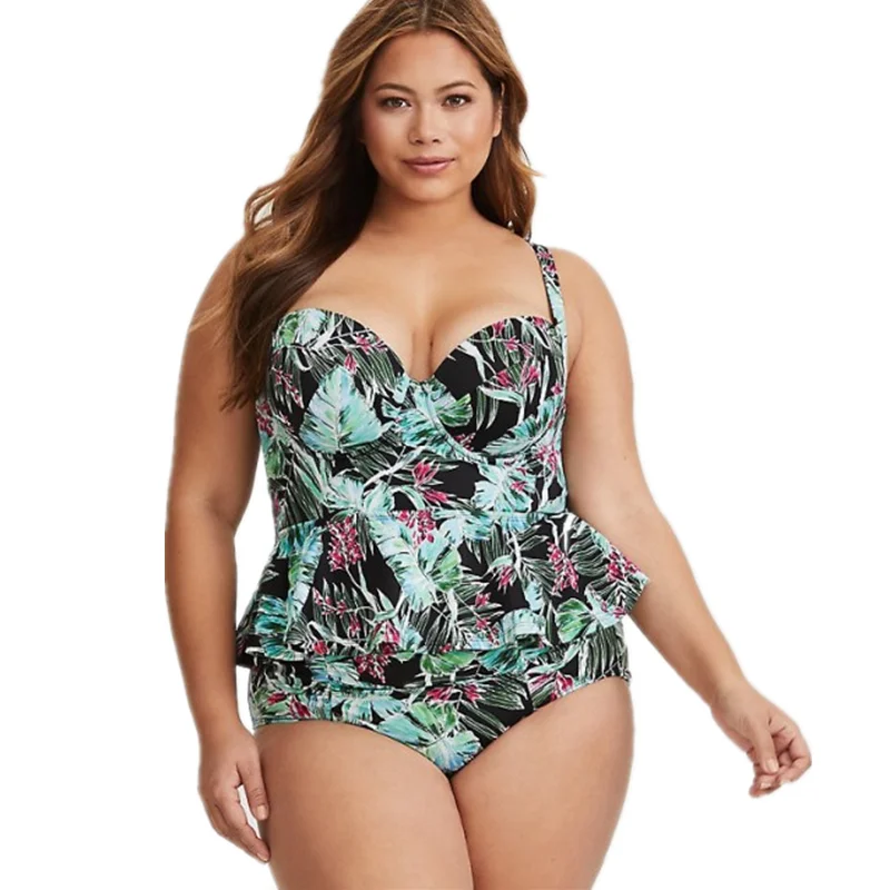 Nowy Plus rozmiar stroje kąpielowe kobiety Bikini z wysokim stanem zestaw Tankini Push Up kwiatowy Print 2 sztuka strój kąpielowy Bikini 4XL Maillot