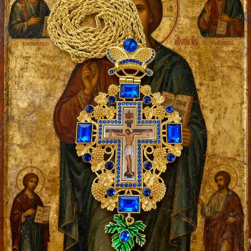 Neues 2026 Griechisches Orthodoxes Byzantinisches Kirchen-Schmuckstück Brustkreuz Halskette Jesus Lange Kette Religiöse Ikone Christliches Geschenk Priester – Detail 6