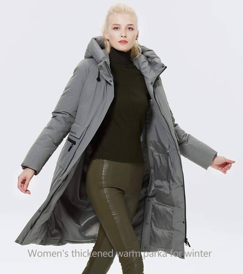 ICEbear 2023 Winter Women Jacket Long Cotton Big Pockets Ladies Coat Women's Thickened Warm Parka GWD22578-1D