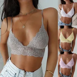 Women Sexy Lace Bra Top Thin Sheer Underwear Female Seamless Camisole Cropped Top