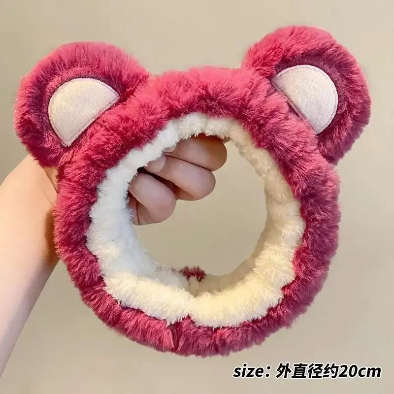 Cartoon Pink Strawberry Bear Headband Plush Face Wash Hairband Pressed Hair Anti-Slip Headband for Women Hair Accessoires