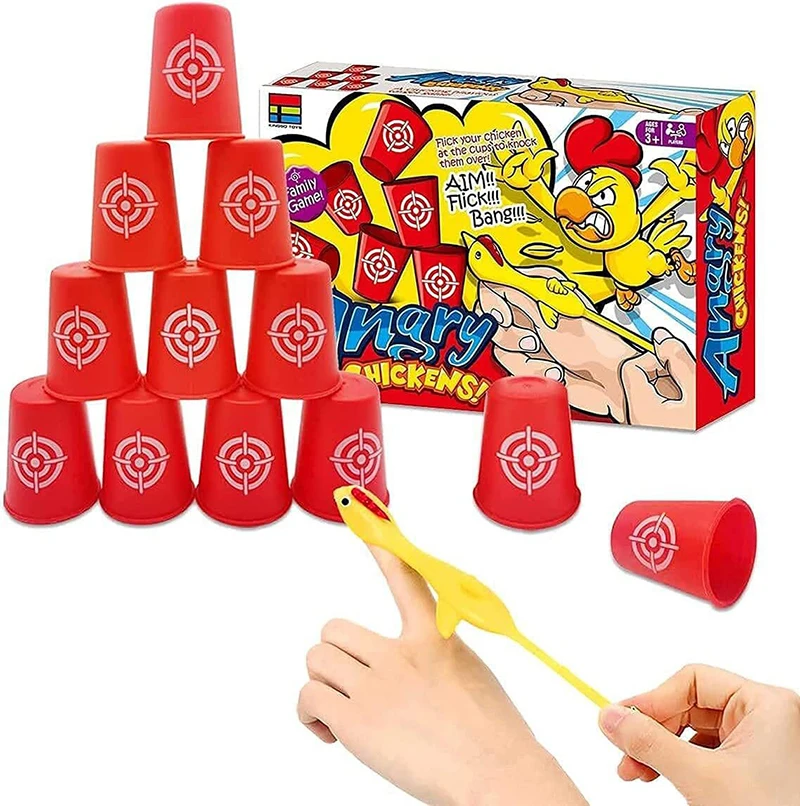 Funny Finger Slingshots Angry Chicken Slingshot Toys With Dart Cups Set Holiday Party Games Halloween Christmas Kids Toy Gifts